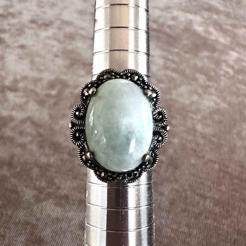 Jade and marcasite ring size 6